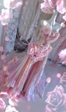 Pink Exquisite Mermaid Sweetheart Neck Floral Beaded Tulle Prom Dress 16th Birthday Dress HZ1023