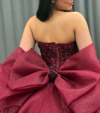 Princess Burgundy Quinceanera Dresses Beaded Appliques Tulle Sweet 16 Party Prom Ball Gown HZ1023