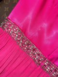 Charming A Line Spaghetti Strap Pink Beaded Satin Chiffon Long Prom Dress Party Dress HZ1023