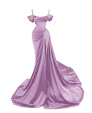 Sexy Dark Green Satin Mermaid Prom Dresses 2025 Spaghetti Straps Pleats Seep Train Formal Evening Occasion Pageant Gowns HZ1023