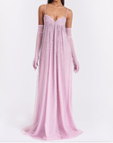 Gentle Pink A Line Spaghetti Strap Sequin Tulle Long Prom Dress Evening Dress Formal Dress HZ1023