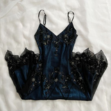 Gorgeous Mermaid Spaghetti Straps Beaded Navy Blue Satin Long Prom Dress HZ1023