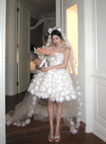 Exquisite 3D Floral A Line Strapless White Tulle Short Cocktail Dress Homecoming Dress HZ1023