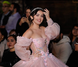 Romantic Poofy Pink Floral Wedding Dresses Off the Shoulder Ball Gown Quinceanera Dress HZ1023