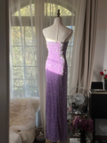 Shiny Sheath Strapless Beaded Purple Chiffon Long Party Dress Evening Dress HZ1023
