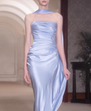 Elegant Sheath Beaded Lilac Satin Open Back Prom Dress Party Dress HZ1023