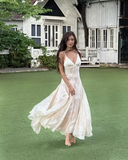 Elegant A Line Spaghetti Strap Print Floral Satin Long Party Dress Wedding Guest Dress HZ1023