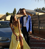 Simple A Line Spaghetti Strap Yellow Satin Prom Dress Graduation Prom Dress with Slit HZ1023