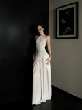 Stunning A Line Halter Lace Satin Open Back Prom Dress Evening Dress Formal Gown HZ1023