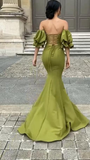 Green Elegant Sweetheart Neckline Puff Sleeves Mermaid Evening Dress,Pretty Ptom Dress HZ1023