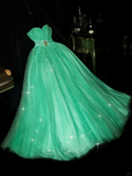 Green A Line Sweetheart Neck Rhinestone Tulle Long Prom Dress Evening Dress HZ1023