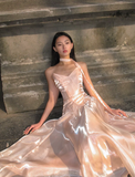 Unique Light Pink A Line Strapless Organza Long Prom Dress 16th Birthday Dress HZ1023