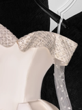 Cute A Line Off the Shoulder Beaded Ivory Satin Tulle Short Homecoming Dress Birthday Dress HZ1023