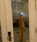 Golden Sheath V Neck Sequin Long Prom Dress Birthday Dress Evening Dress HZ1023