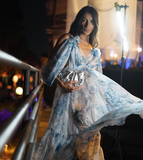 2025 New A Line Off the Shoulder Print Floral Chiffon Prom Dress Evening Dress HZ1023