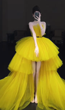 Cute A Line Strapless Layered Yellow Tulle Party Dress Birthday Dress HZ1023