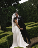 Simple A Line Strapless White Satin Long Sweep Wedding Dress Ball Gown HZ1023