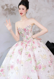 Exquisite Ball Gown Strapless Embroidery Floral Tulle Prom Dress 16th Birthday Dress HZ1023