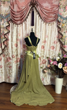 Vintage Dreamy Green A Line Strap Beaded Floral Chiffon Prom Dress Evening Dress Formal Dress HZ1023