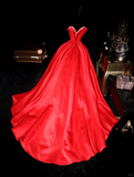 Simple A Line Sweetheart Neck Red Satin Long Prom Dress Evening Dress HZ1023