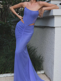Purple Flowy Mermaid Strapless Corset Chiffon Prom Dress Party Dress HZ1023