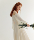 Ivory Gentle A Line Long Sleeve Chiffon Long Prom Dress Party Dress Outfits HZ1023