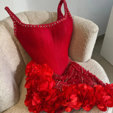 Stunning Sheath Straps Beaded Red Satin Tulle Short Homecoming Dress Cocktail Dress HZ1023
