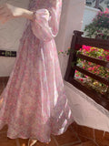 Pretty A Line Long Sleeve Print Floral Chiffon Long Prom Dress Evening Dress HZ1023