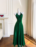 Stunning Green A Line Halter Satin Prom Dress Vacation Dress Wedding Guest Dress HZ1023