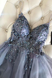 luxury grey beading prom dresses, sexy spaghetti straps prom gowns, fashion prom dresses HZ1023