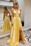 Yellow simple satin long prom dress yellow formal dress HZ1023