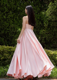 Pink Simple A Line Spaghetti Strap Satin Long Prom Dress 16th Birthday Dress HZ1023