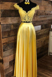 Yellow Tulle Long Lace Prom Dress HZ1023