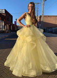 Yellow tulle sequins prom gown, formal dress HZ1023