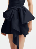 Simple Strapless Navy Blue Short Satin Homecoming Dress Cocktail Dress HZ1023