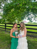 Green Strapless Ruffle Multi-Layer Long Prom Dress HZ1023