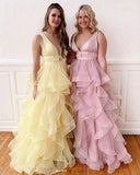 Yellow tulle long prom dress, tulle formal dress HZ1023