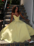 Elegant Yellow A Line Sweetheart Corset Satin Long Prom Dress Evening Dress HZ1023