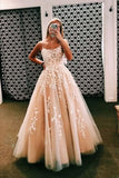 A-line ivory long prom dress with lace appliques HZ1023