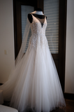 2025 New A Line Spaghetti Strap Beaded Tulle Long Sweep Wedding Dress HZ1023
