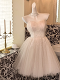 White Ball Gown Sweetheart Neck Beaded Tulle Short Homecoming Dress Birthday Dress HZ1023