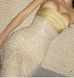 Shiny Sheath Strapless Long Yellow Sequin Satin Party Dresses Prom Dresses HZ1023