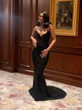 Sexy Mermaid Sweetheart Neck Sequin Slit Black Long Prom Dresses Party Dress HZ1023