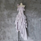 Pretty Irregular Ruffle Spaghetti Straps Light Purple Prom Dresses With Flower Long Birthday Dress HZ1023
