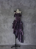 Pretty Irregular Ruffle Spaghetti Straps Grape Prom Dresses With Flower Long Birthday Dress HZ1023
