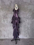 Pretty Irregular Ruffle Spaghetti Straps Grape Prom Dresses With Flower Long Birthday Dress HZ1023