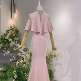 Pink Vintage Off The Shoulder Long Mermaid Prom Dress£¬Elegant Evening Dress HZ1023