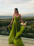 Simple Green Chiffon Long Prom Dress,A Line Evening Dress HZ1023