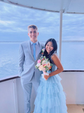 Light Blue Tulle Layered Long Prom Dress Elegant Evening Dress HZ1023