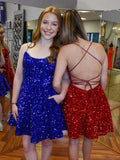 Open Back Wine Red Blue Short Homecoming Graduation Dresses HZ1023